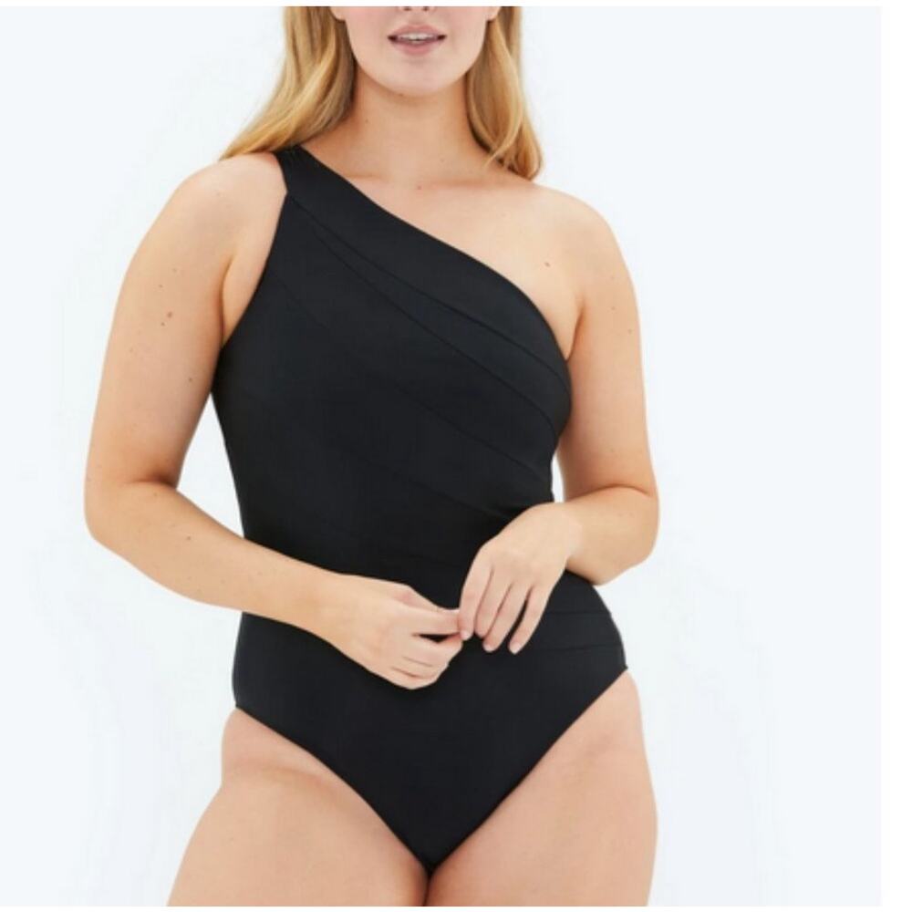 Summersalt Womens Sidestroke Swimsuit Size 20 Black One Shoulder‎ Bach Vacation